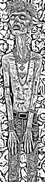 Free colorable bookmarks of a stretching punk style zombie